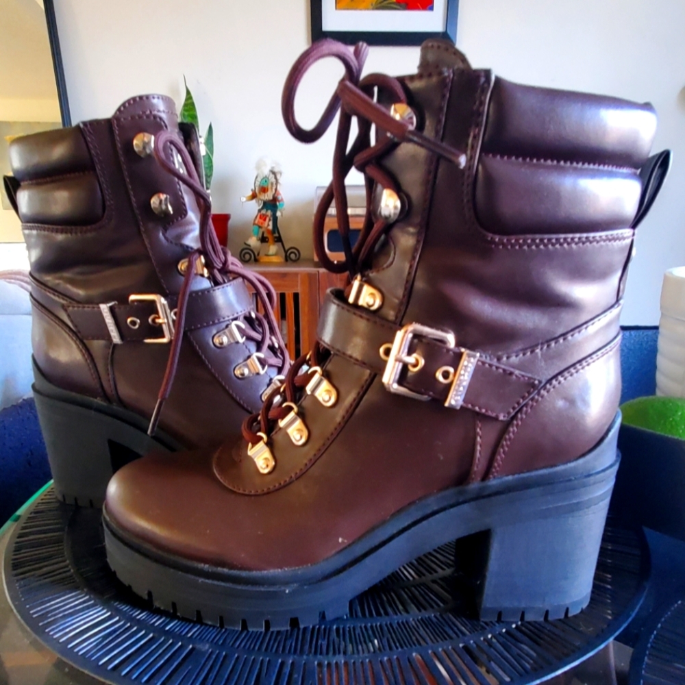 Guess Canaly Platform Combat Boot Dark Brown